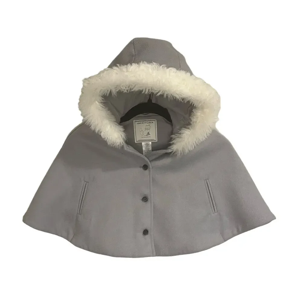 Janie and Jack Faux Fur Trim Hooded Cape Faux Fur Trimmed Hood Fully Lined sz 2T